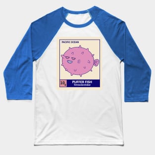 Kawaii Cute Grinning Pufferfish, Ocean Stamp Collection, Pufferfish Lover Baseball T-Shirt